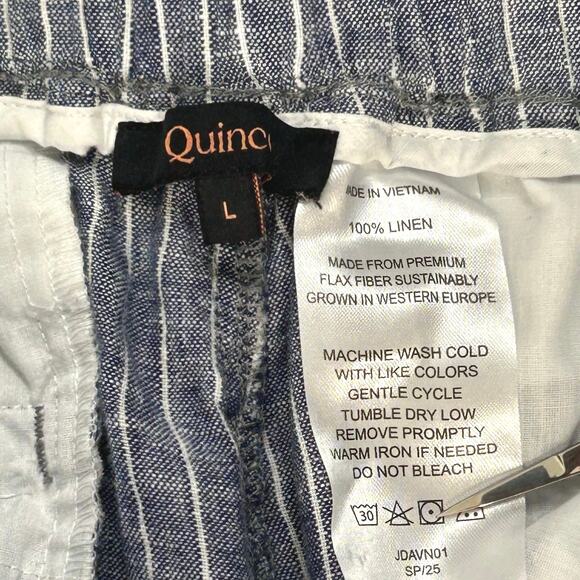 Quince 100% European Linen Wide Leg Pants in Chambray Stripe Blue - Picture 6 of 12